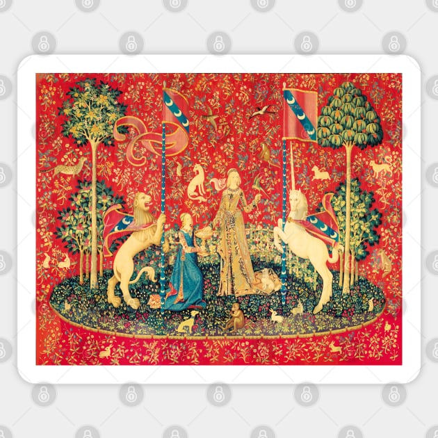 LADY AND UNICORN Taste, Red Green Fantasy Flowers,Animals Sticker by BulganLumini